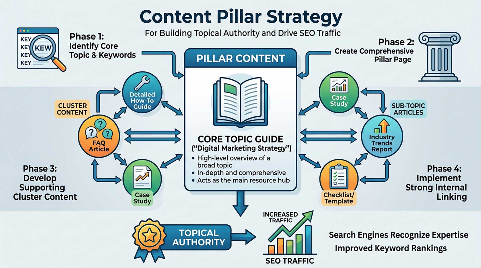 content pillar strategy for building topical authority and SEO traffic