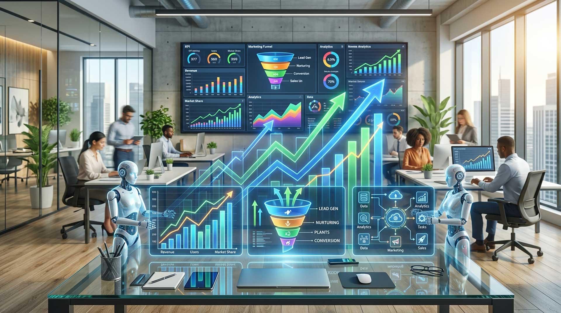 AI automation business concept with digital workflow and marketing technology