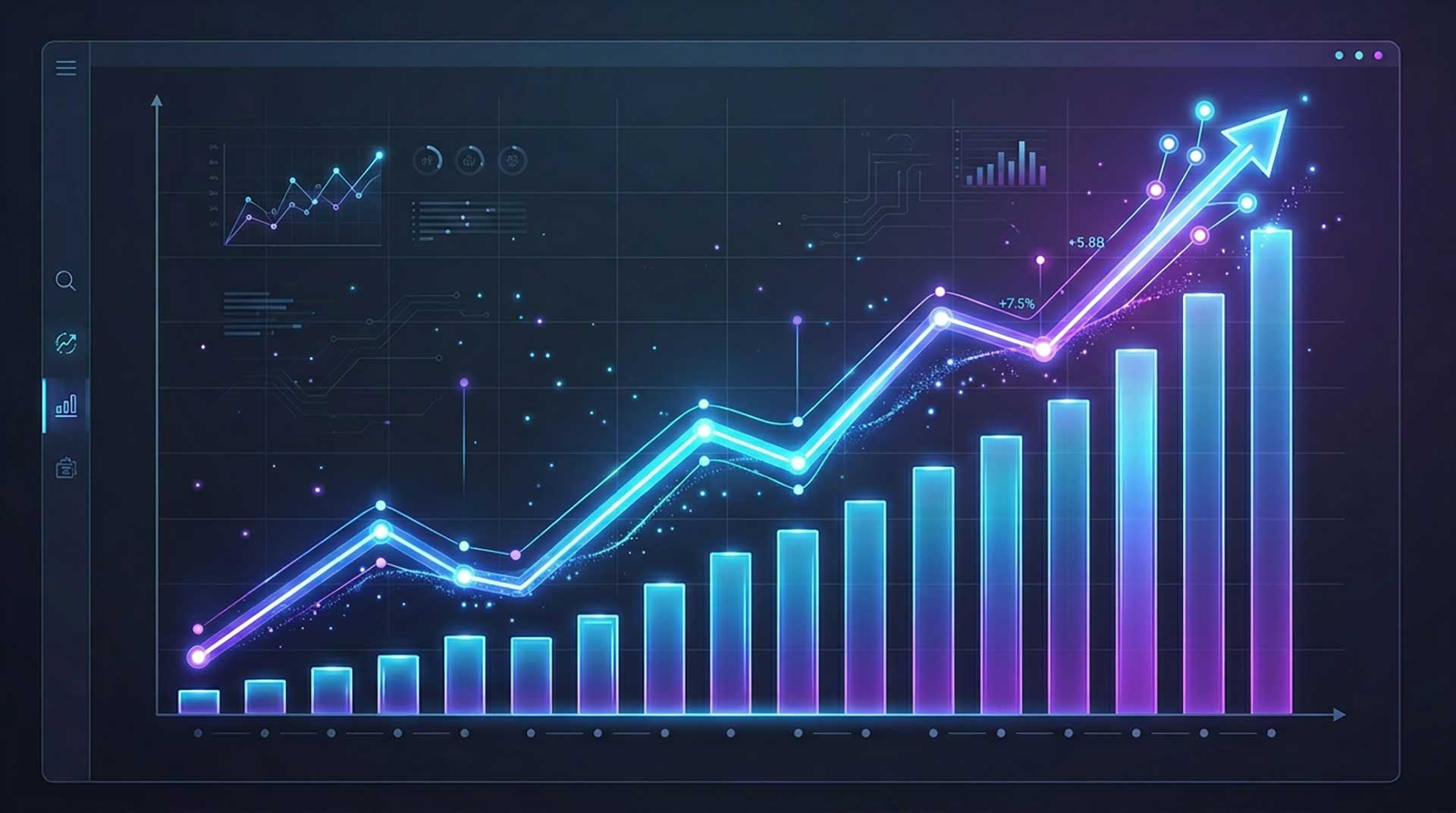 AI business performance dashboard showing KPIs, analytics, and growth metrics