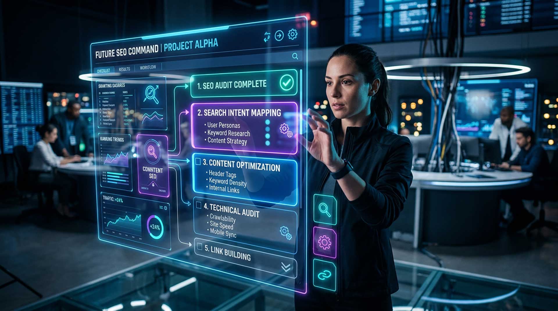 SEO checklist for marketers with search intent mapping, content optimization, and technical review