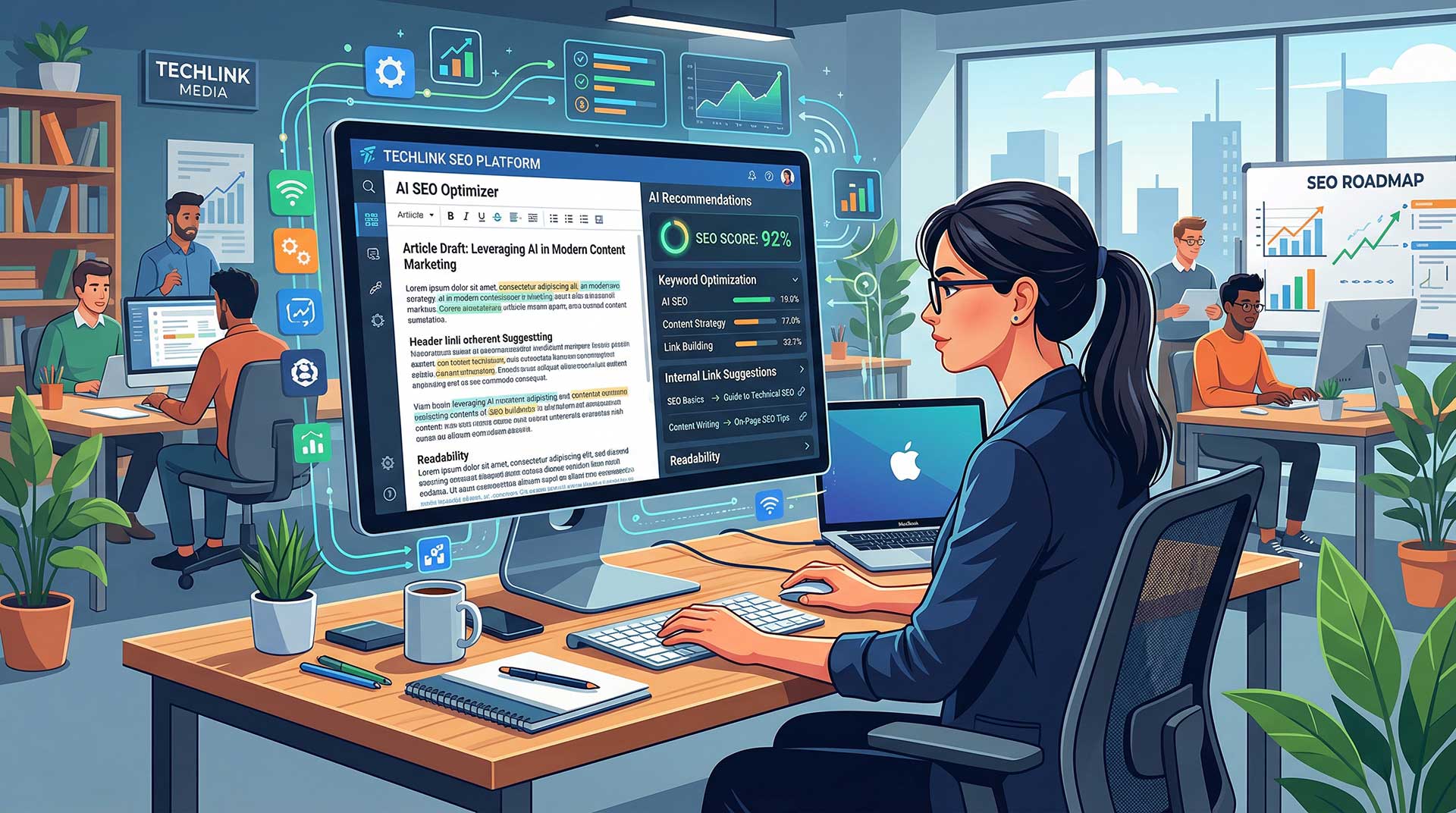 content optimization workflow using AI SEO tools for editing, keyword integration, and improving search rankings