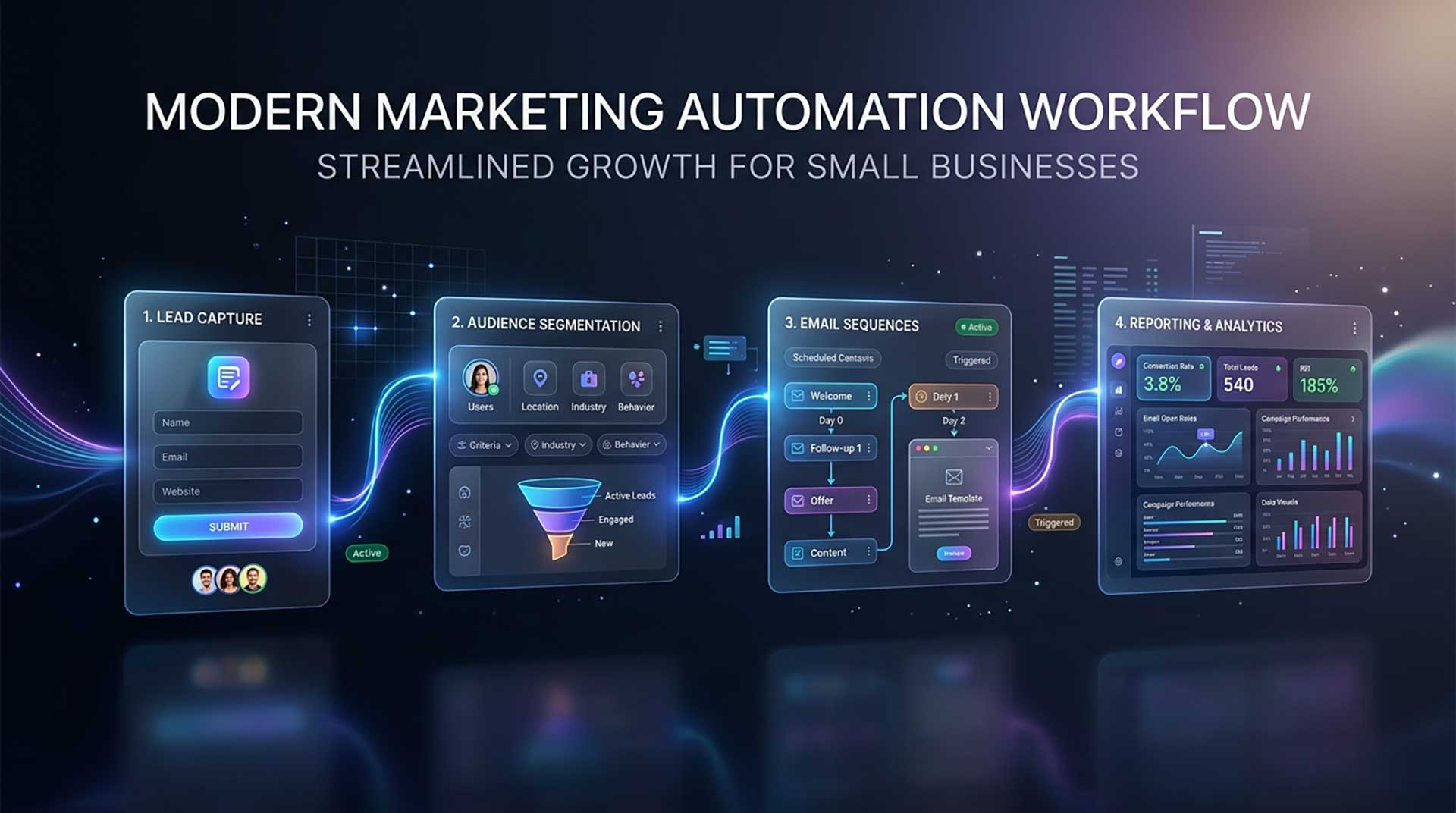 marketing automation for small businesses email sequence showing lead capture, nurturing, and conversion steps