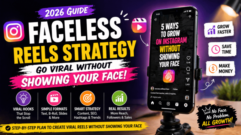 Faceless reels strategy showing Instagram growth without showing face using reels, analytics and content planning