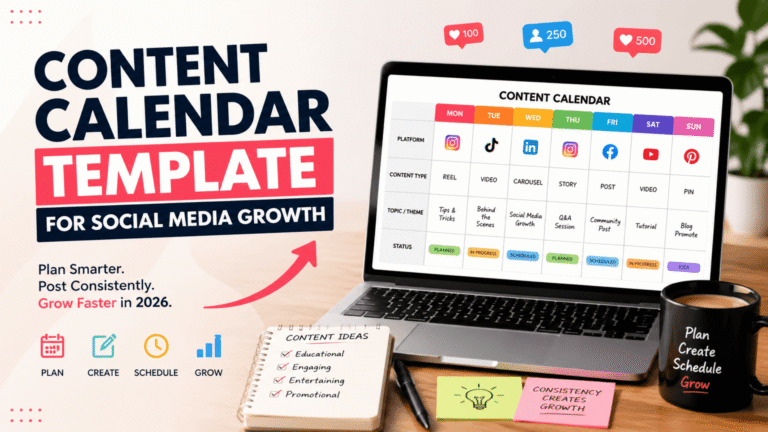 Content calendar template for social media growth planning on digital marketing dashboard
