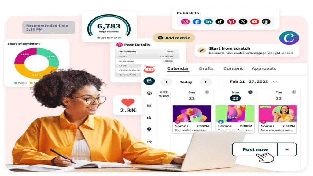 Stop posting daily social media strategy concept with content calendar and analytics dashboard.