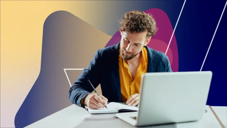 write content for AI search example on laptop workspace