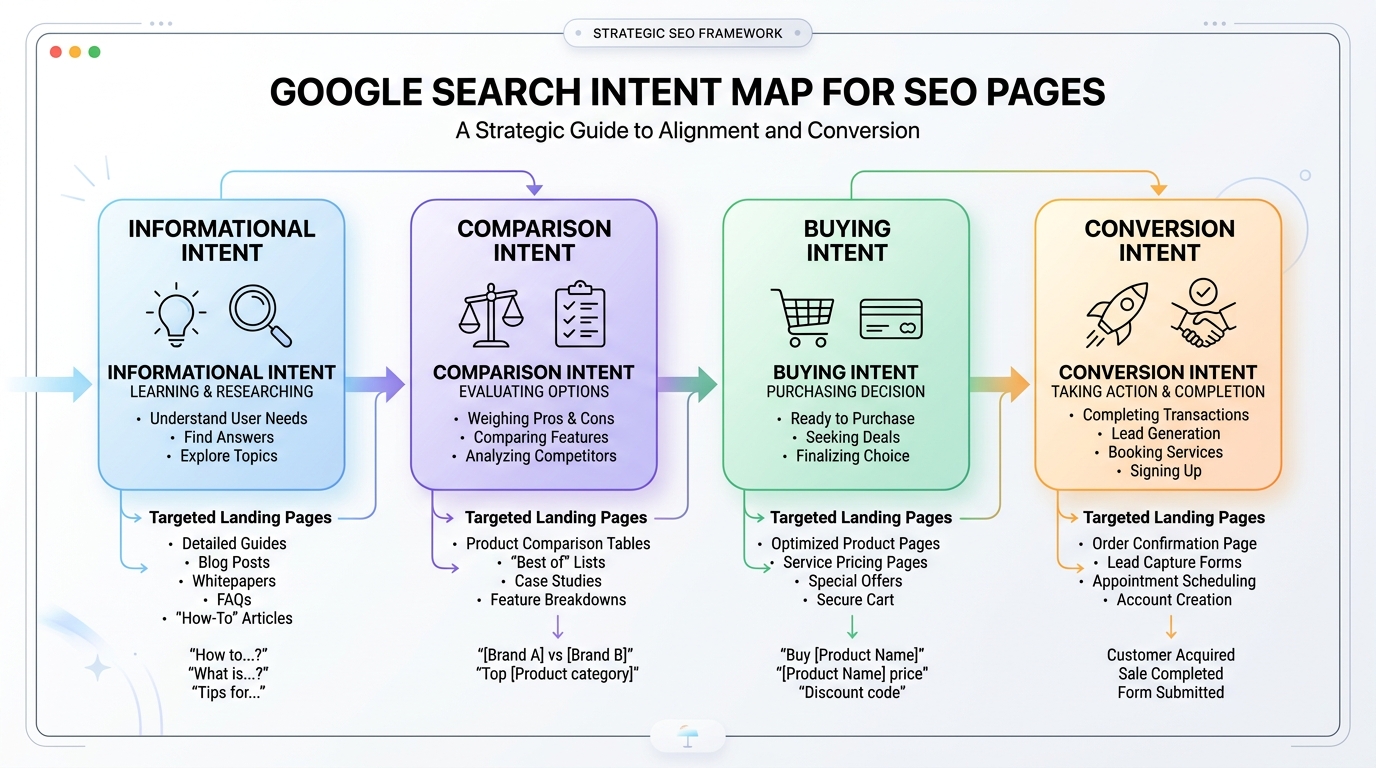 Google impressions into clicks search intent map for SEO pages