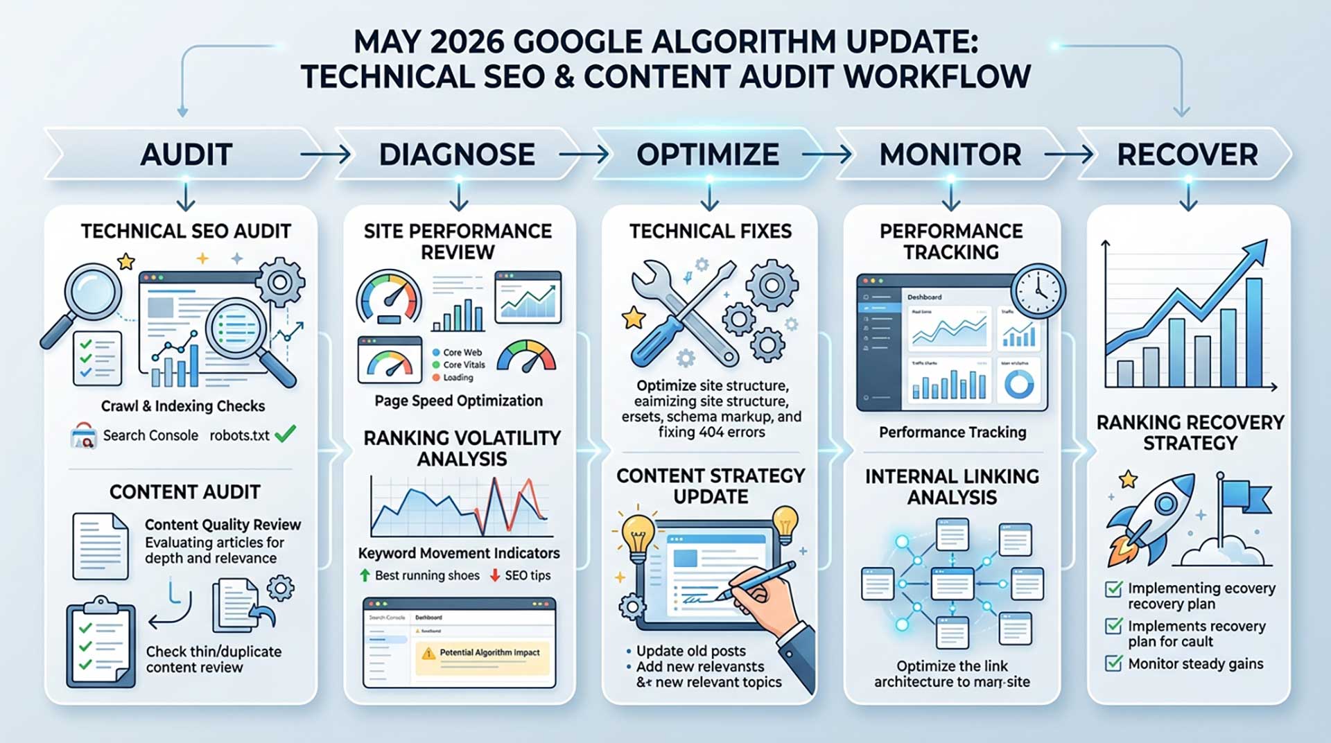 May 2026 Google algorithm update technical SEO and content audit workflow