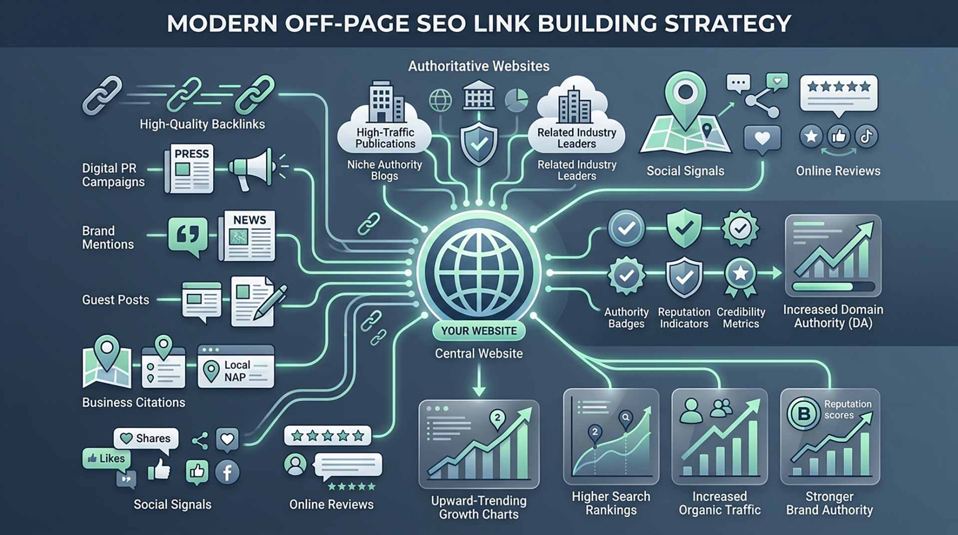 Off-Page SEO link building strategy with backlinks digital PR brand mentions and trust signals