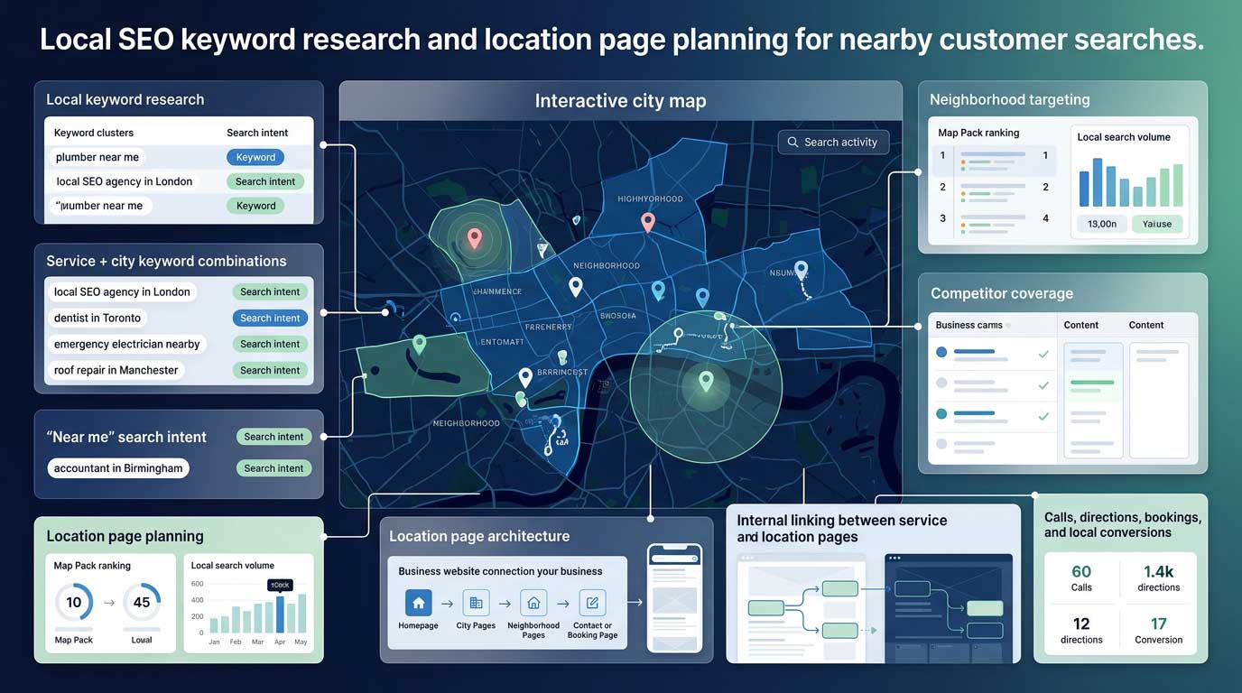 Local SEO keyword research and location page planning for nearby customer searches