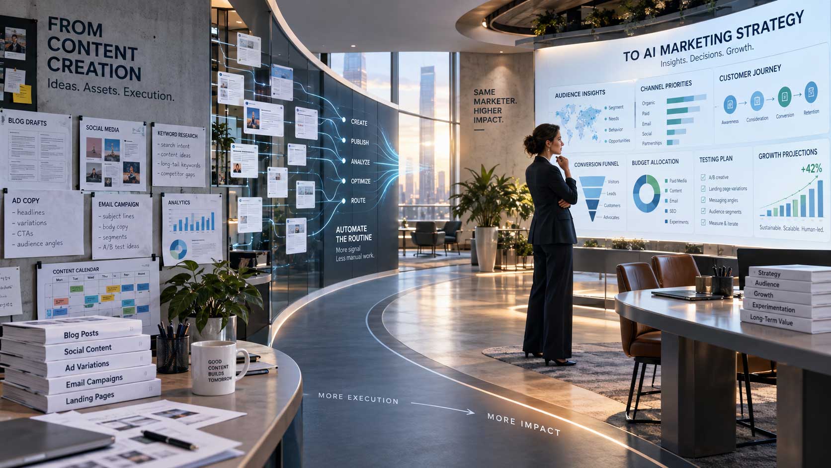 Digital marketer role evolving from manual content creation to AI marketing strategy